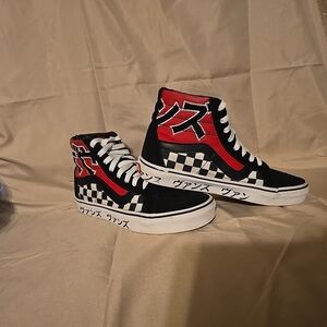 Vans Black and Red Checkered High-Top Sneakers